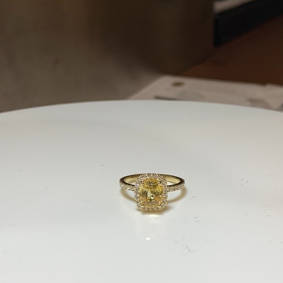 Yellow Sapphire and Diamond 14k Gold Band Engagement Ring - Gently Used Size 5.5 - Picture 3 of 14